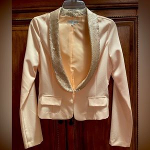 Pale pink/peach colored blazer with rose gold sequins.